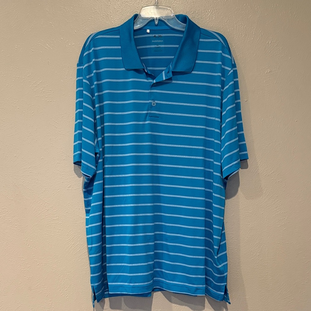 adidas Blue and White Striped Polo Shirt